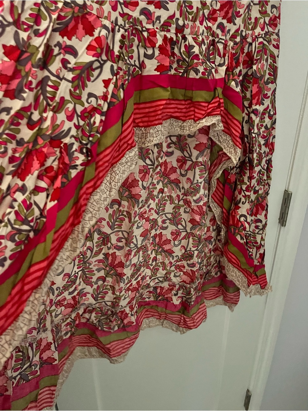 Floral High-Low Smocked Waist Women’s Skirt - Pink & Cream - Picture 2 of 3
